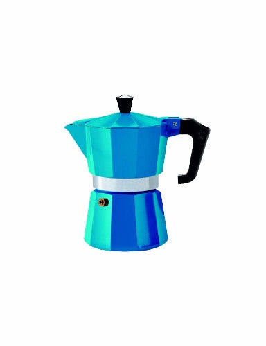 Pezzetti Teal Italexpress Aluminium Coffee Maker 3C for vibrant espresso brewing, featuring elegant Italian design and 3-cup capacity.