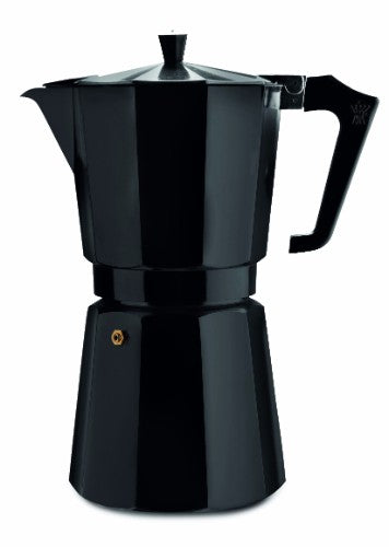 Pezzetti Black Italexpress Aluminium Coffee Maker 14C, sleek black design, brews 14 cups of rich, flavorful espresso.