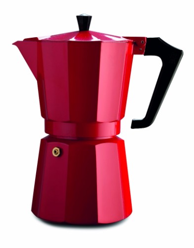 Pezzetti Red Italexpress Aluminium Coffee Maker, 14-cup espresso maker with vibrant red finish and durable aluminum design.