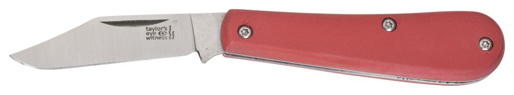 Taylors Clip Blade Knife with 10cm stainless steel blade and 4-inch red handle, ideal for everyday and outdoor use.