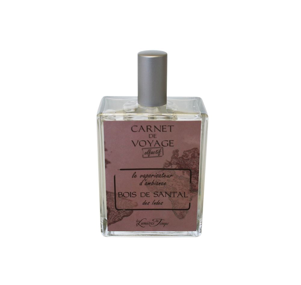 Luxurious 100ML room spray with sandalwood fragrance and hints of clove, vanilla, and leather for a serene ambiance.