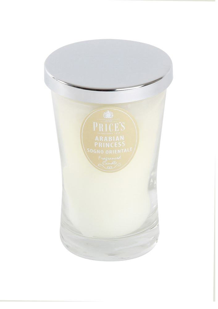 Luxurious Prices Arabian Princess Signature Large Jar candle featuring amber, vanilla, and exotic spices, offering 70 hours of soothing aroma.