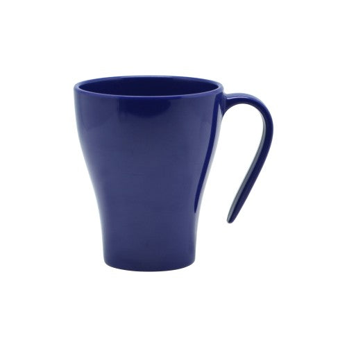 Solid navy melamine mug set of 6, 330ml each, features a sleek design, durable, stackable, and dishwasher safe.