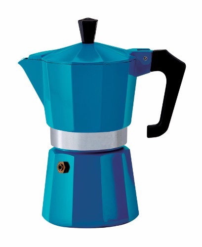 Pezzetti Teal Italexpress Aluminium Coffee Maker 6C, elegant stovetop espresso maker for rich, aromatic brews, 6-cup capacity.
