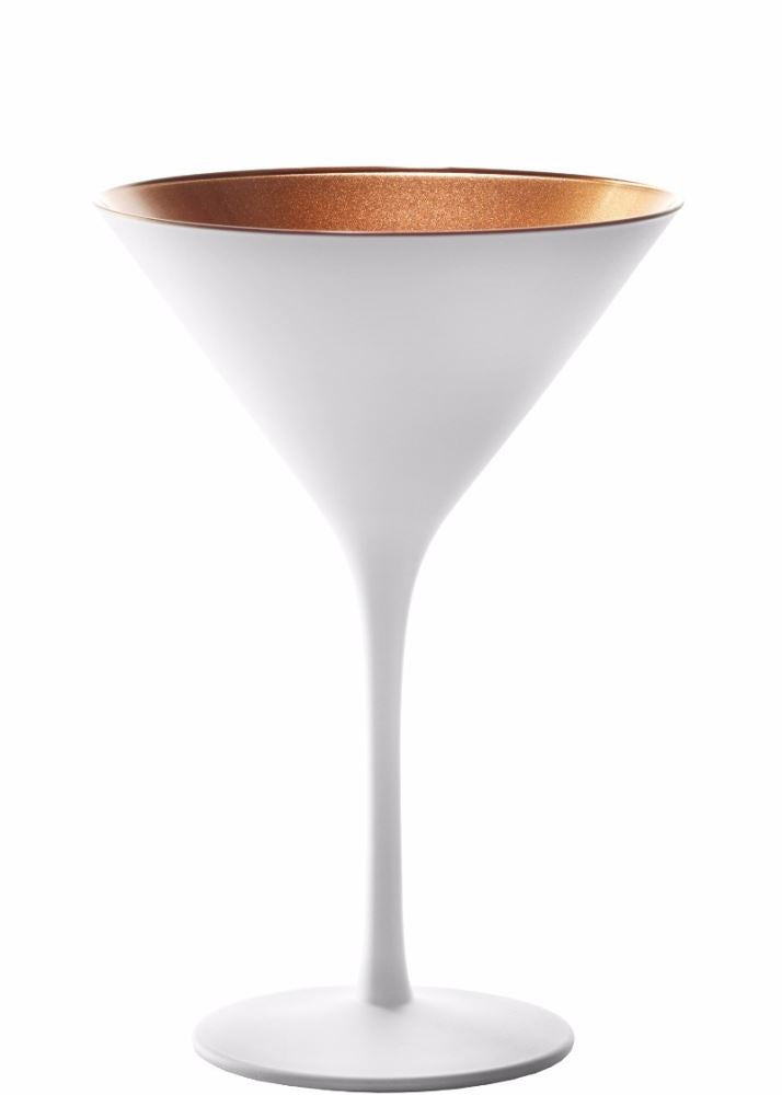 Set of 6 Stolzle Olympic matte white and bronze cocktail glasses, 240ml, perfect for elegant drinks and easy cleaning.