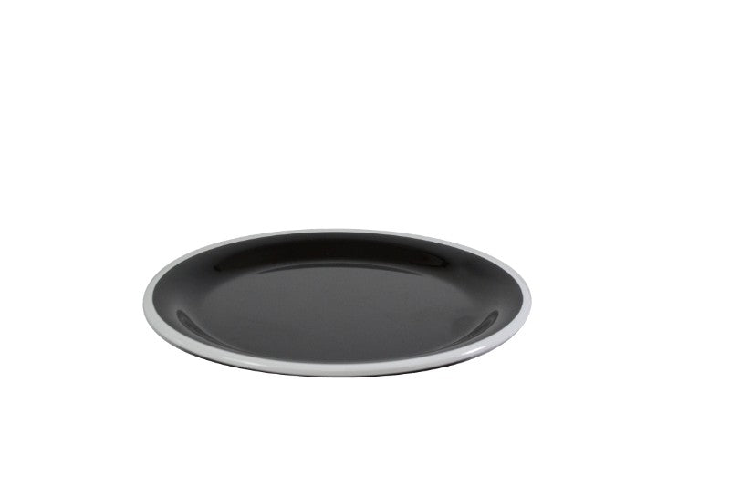 Set of 6 vintage black/white rim plates, 20cm melamine, stylish, durable, dishwasher safe, ideal for any dining occasion.