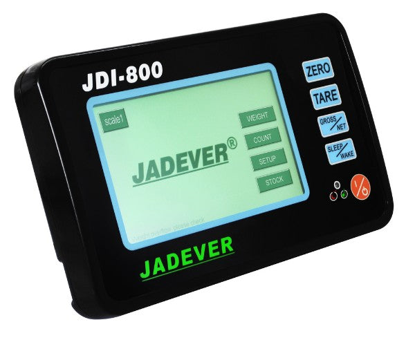 High-resolution Jadever JDI800 weighing indicator with 7-inch touchscreen, supporting diverse units for industrial weighing.