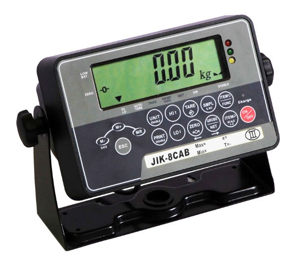 Jadever JIK-8 CAB weighing indicator with green LCD, ABS housing, precise 1/60,000 resolution for versatile applications.