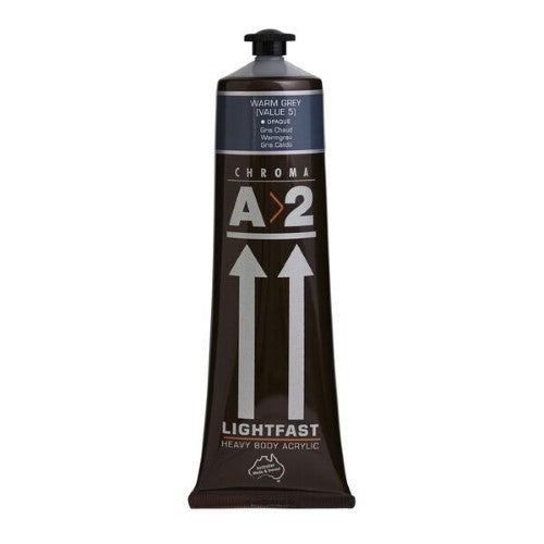 A2 Acrylic Paint in Warm Grey (120ml) offers rich pigmentation and smooth consistency for versatile artistic applications.