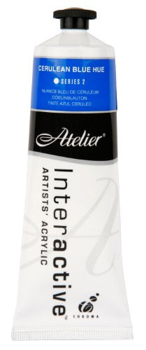 Atelier 80ml Cerulean Blue Hue acrylic paint tube, ideal for versatile painting techniques and vibrant color blend.