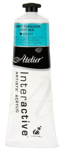 Vibrant Atelier 80ml Cobalt Turquoise Light Hue acrylic paint, perfect for versatile blending and controlled drying techniques.