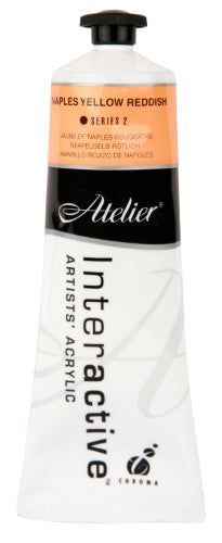 Acrylic paint tube in Naples Yellow Reddish, ideal for versatile blending and controlled drying techniques for artists.