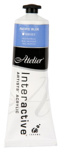 Atelier 80ml Pacific Blue Acrylic Paint, versatile for blending, controlled drying, and vibrant art creation.