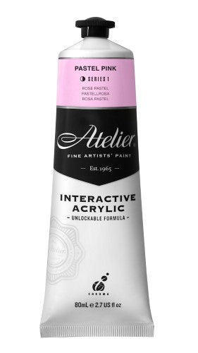 ATELIER 80ml PASTEL PINK acrylic paint in a soft pink shade, designed for versatile and controlled artistic techniques.