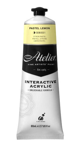 ATELIER 80ml PASTEL LEMON acrylic paint in soft pastel hue, perfect for vibrant artwork, with extended open time control.