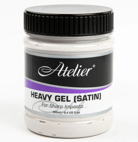 ATELIER HEAVY GEL SATIN 250ml, a thick gel medium for artists, enhances painting with a rich, satin finish and easy mixing.