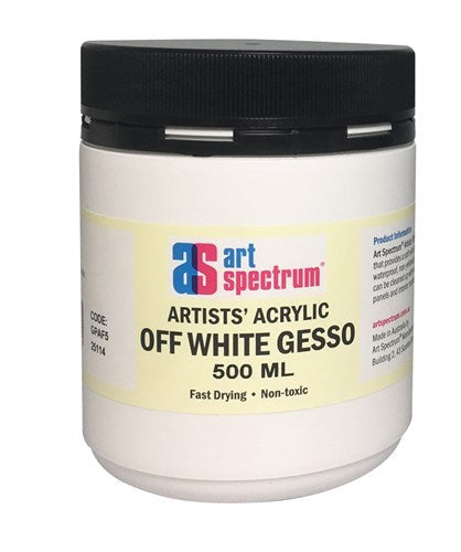 High-quality AS ARTISTS GESSO 500ML in off-white, ideal for canvas preparation and enhancing acrylic paint vibrancy.