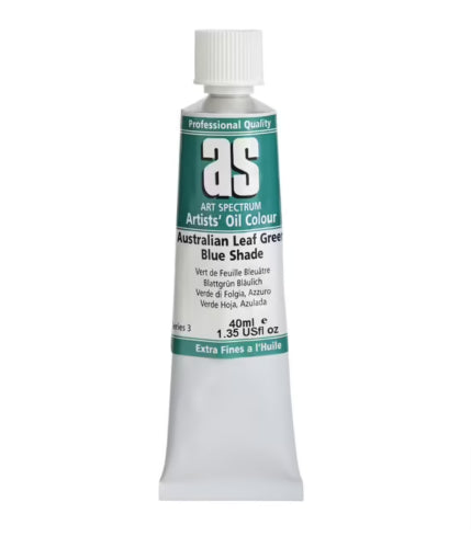 Vibrant 40ml Aust Leaf Green Blue oil paint, perfect for creating long-lasting, bold artwork and mixing with other colors.