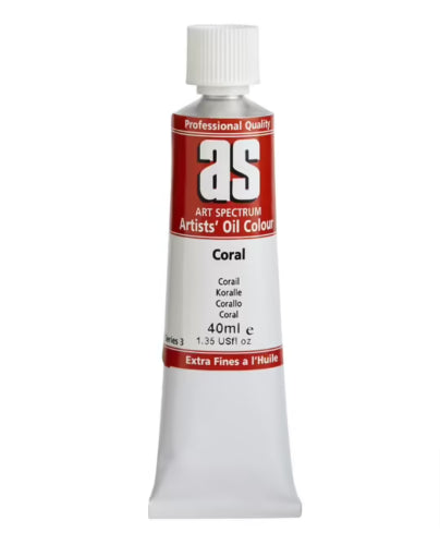 A vibrant 40ml tube of S3 Coral artist oil paint, blended with linseed oil for smooth application and rich pigmentation.