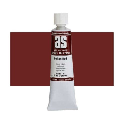 Premium 40ml Artist Oil Paint in Indian Red, offering vibrant color, smooth application, and exceptional lightfastness.
