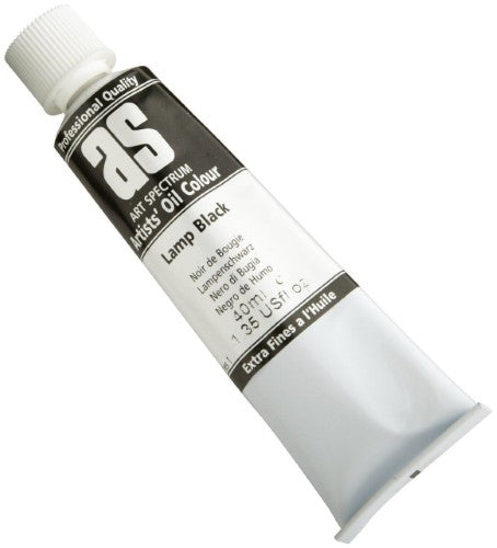 Premium 40ml tube of Artist Oil Paint in deep Lamp Black, ideal for creating bold, vibrant artwork with excellent lightfastness.