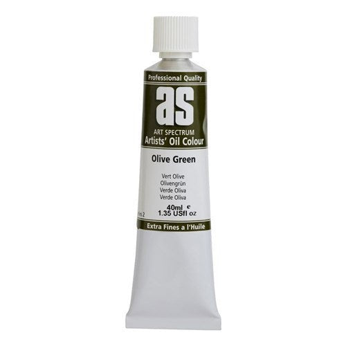 Premium 40ml olive green oil paint, featuring high-quality pigments for vibrant artwork and excellent blending properties.