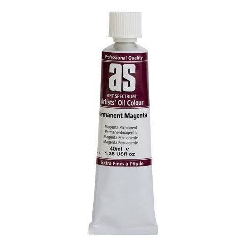 Artist Oil Paint 40ml tube in vibrant Perm Magenta, ideal for creating bold, rich artworks with smooth application.