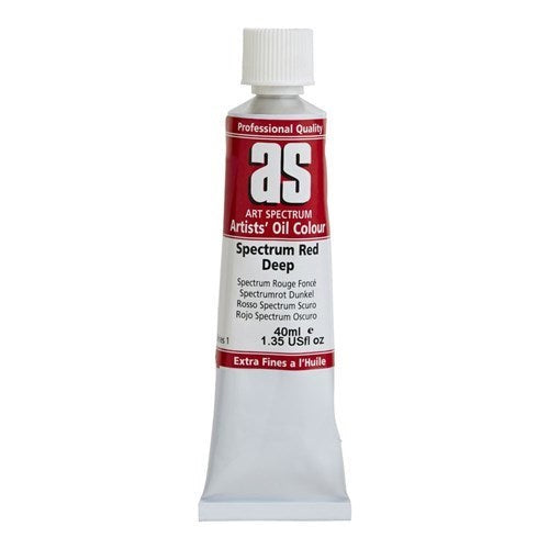 Artist Oil Paint in deep red, 40ml tube, known for vibrant color, lightfastness, and excellent blending capabilities.