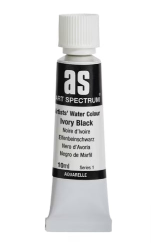 10ml tube of Art Spectrum Ivory Black watercolour paint, featuring lightfast pigments for vibrant, long-lasting artwork.