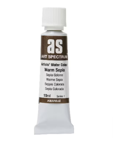 Watercolour paint tube featuring Warm Sepia shade, ideal for creating vibrant, earthy tones in artwork.