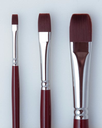Artist Brush - AS 1500 Synthetic Bright 2 with deep burgundy handle, ideal for oils and acrylics, offering precision and versatility.