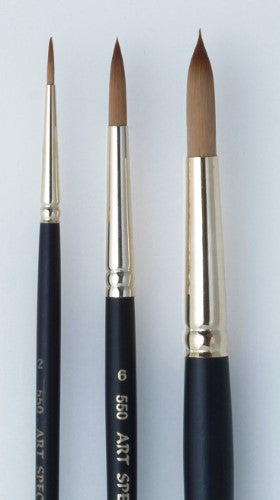 Premium round Artist Brush - As Sablinsky Round 1 with a matte black handle, seamless brass ferrule, and superior color loading capacity.