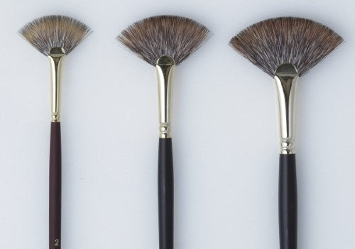 Artist Brush - As Mongoose (Imit) Fan 2 featuring fine synthetic hair, a maroon handle, and gold ferrule for precision painting.