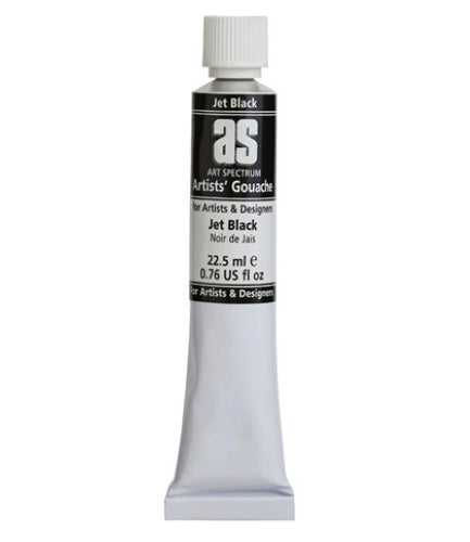 Art Spectrum As Gouache in Jet Black, 22.5 mL, offers high-pigmentation, versatile painting for vibrant artworks.