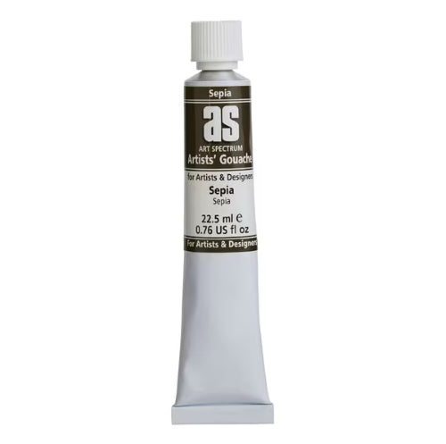 High-pigmented sepia gouache in a 22.5 mL tube, ideal for vibrant, versatile watercolor and mixed media art.