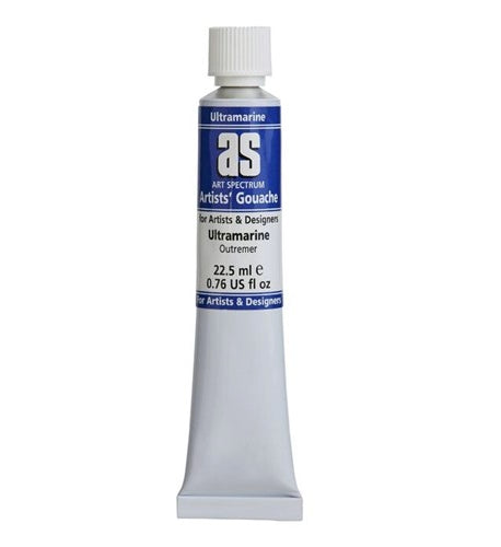 Vibrant ultramarine gouache paint in a 22.5ml tube, perfect for rich color and versatile artistic techniques.