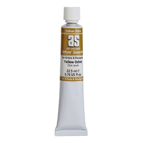 Art Spectrum As Gouache in Yellow Ochre, 22.5 mL tube, high-pigment water-based paint for vibrant, matte finishes.