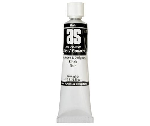 Black Art Spectrum As Gouache in 40ml tube, featuring high-opacity, water-soluble paint for vibrant illustrations and mixed media.