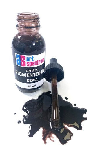 Bottle of Ink - As Pigmented Ink in sepia, showcasing vibrant color for artists with a pipette for easy application.