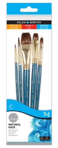 D-R Simply Camel Hair Short 5 Pc Artist Brush Set, featuring soft bristles for smooth application and color-coded for easy organization.