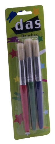 Set of 3 round bristle paintbrushes for versatile artistic applications, suitable for acrylics, watercolors, and oils.