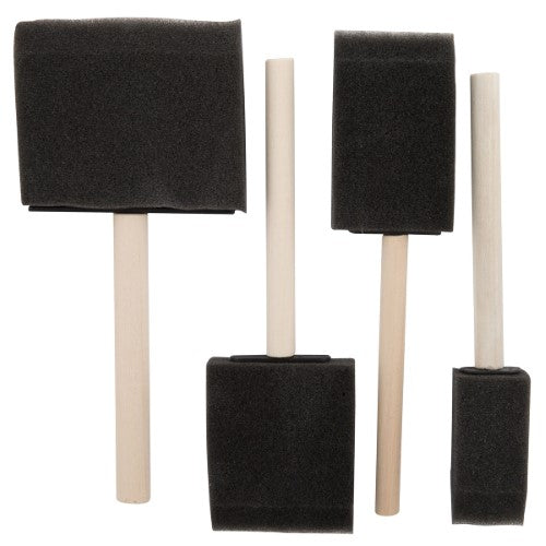 Set of 4 high-density foam brushes for precise, smooth application of water-based paints on various surfaces.