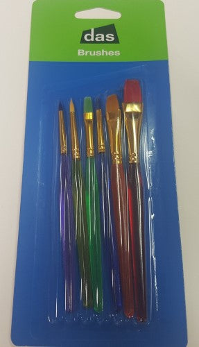 Vibrant set of 6 round and flat brushes with ergonomic colored handles, perfect for artists of all levels.