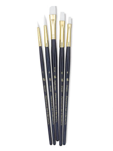 Artist Brush Set featuring White Taklon Round brushes size 1 and 4, perfect for precise painting with acrylics, watercolors, and oils.