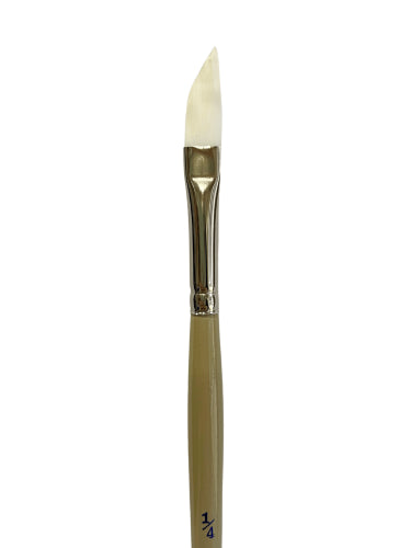 Artist Brush S9970: 1/4" White Taklon Dagger brush for precise strokes in watercolor, acrylic, and gouache painting.