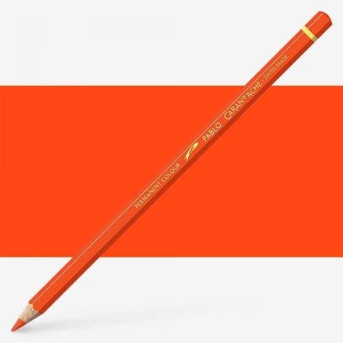 Vibrant Caran d'Ache Pablo Flame Red artist pencil showcasing precision lead for stunning color drawings and sustainable design.