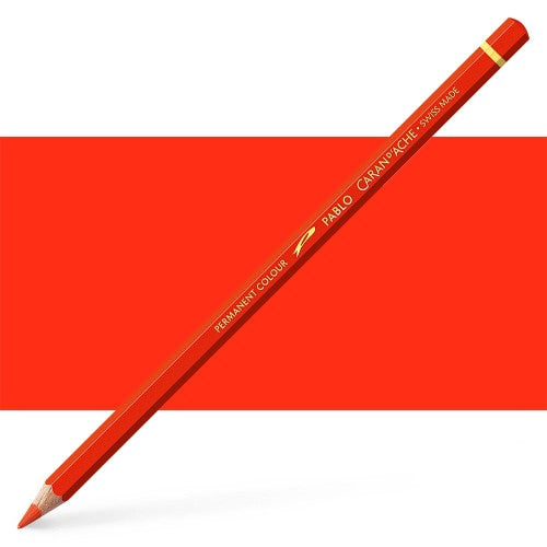Vibrant Caran d'Ache Pablo Vermilion artist pencil, ideal for detailed color drawings and illustrations with exceptional lightfastness.