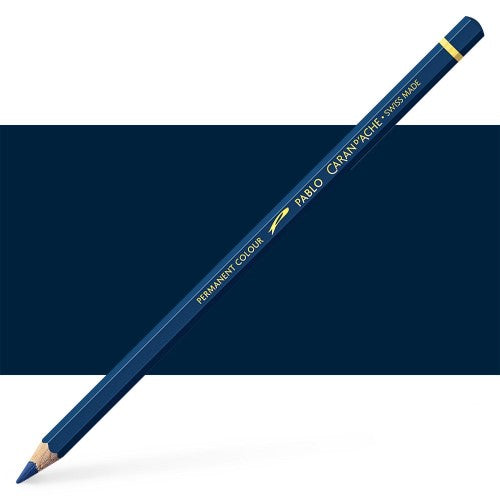 Set of three Caran d'Ache Pablo artist pencils in rich Prussian Blue, ideal for detailed, lifelike drawings with superior lightfastness.