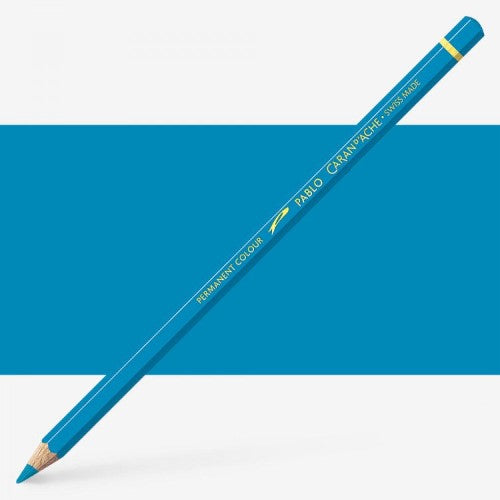 Caran d'Ache Pablo Cyan (3) artist pencils with 3.8 mm leads, offering vibrant color and exceptional lightfastness for artists.