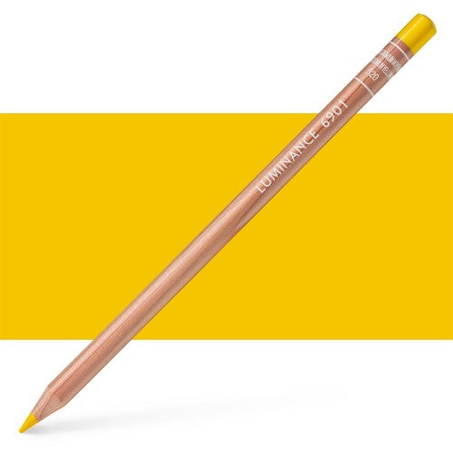 Caran D’ache Luminance Cadmium Yellow pencil featuring creamy, lightfast lead in eco-friendly cedar wood casing.